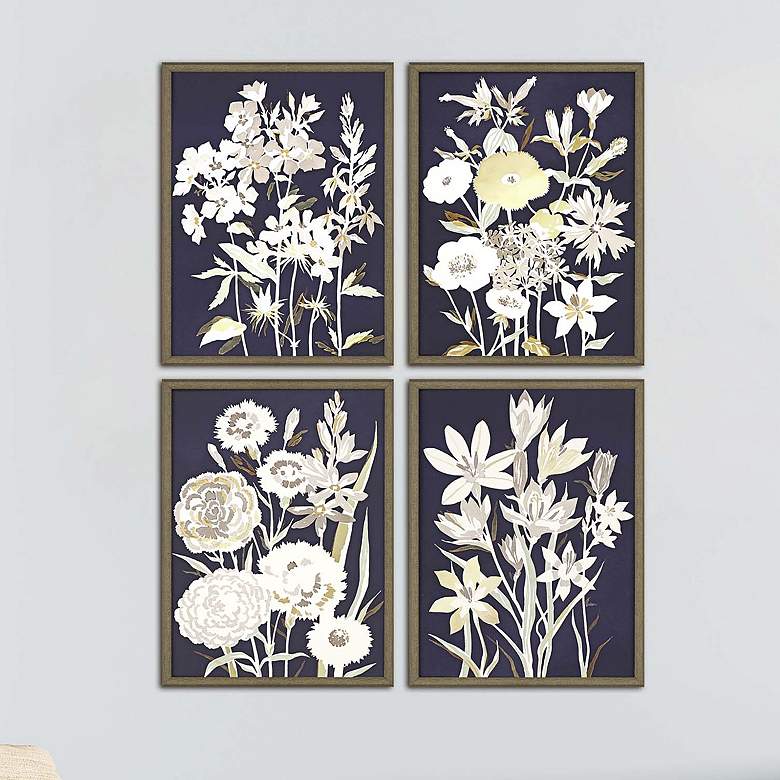 Image 1 Midnight Florals 17" High 4-Piece Framed Giclee Wall Art Set