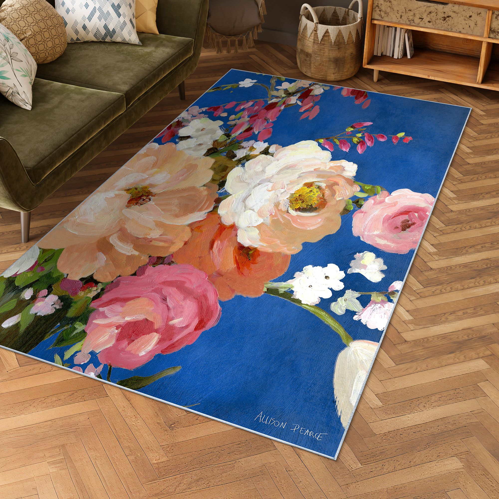 Image 2 Midnight Flowers I 5'x8'Hand Washable power-loomed Art Area Rug more views