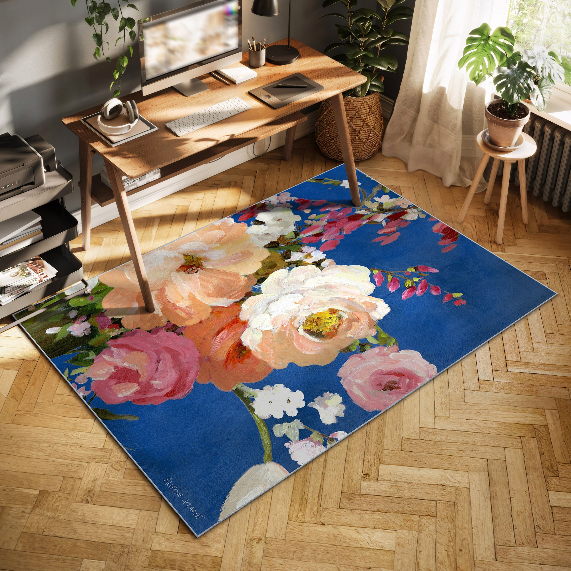 Image 3 Midnight Flowers I 5'x8'Hand Washable power-loomed Art Area Rug more views