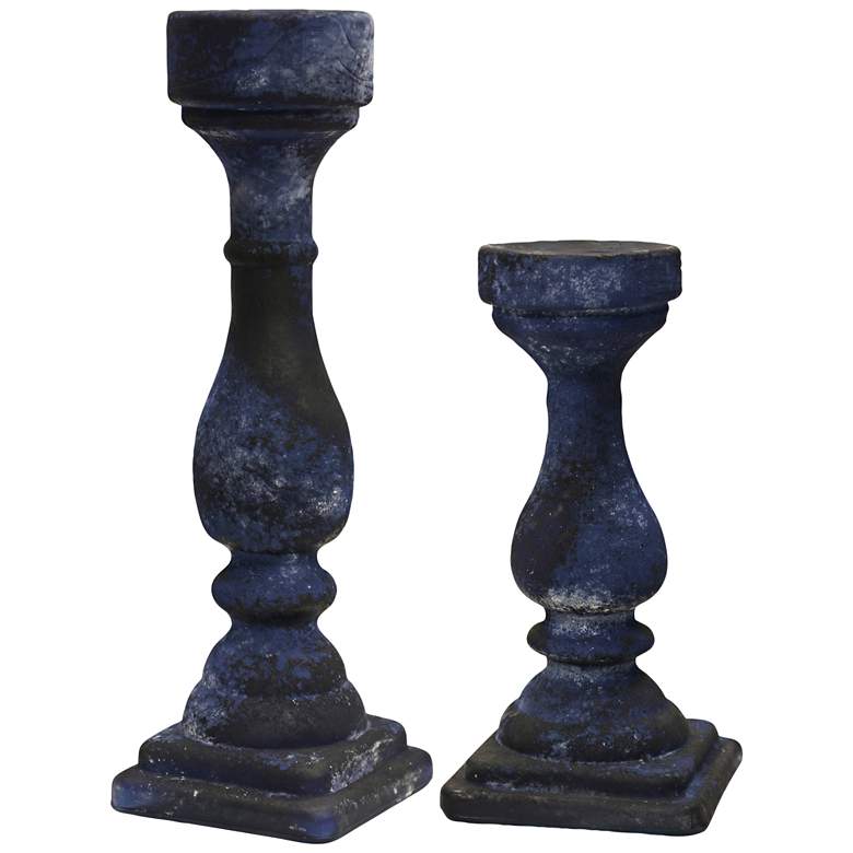 Image 1 Midnight Frosted Glass 2-Piece Pillar Candle Holder Set