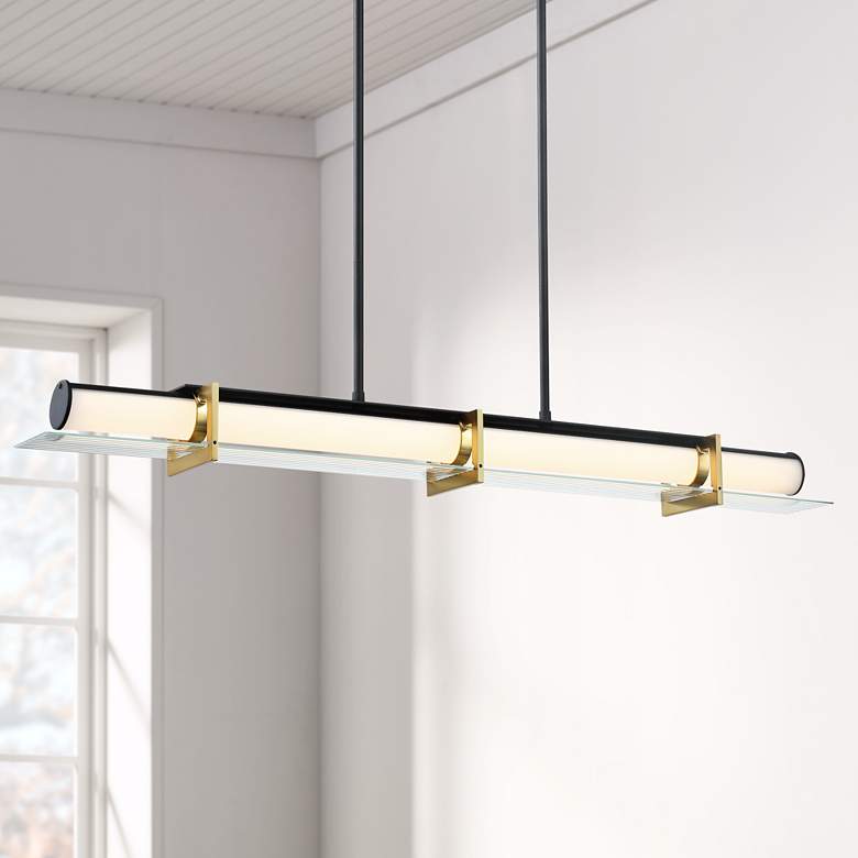 Image 1 Midnight Gold 40 inchW Sand Coal and Honey Gold LED Kitchen Island Light