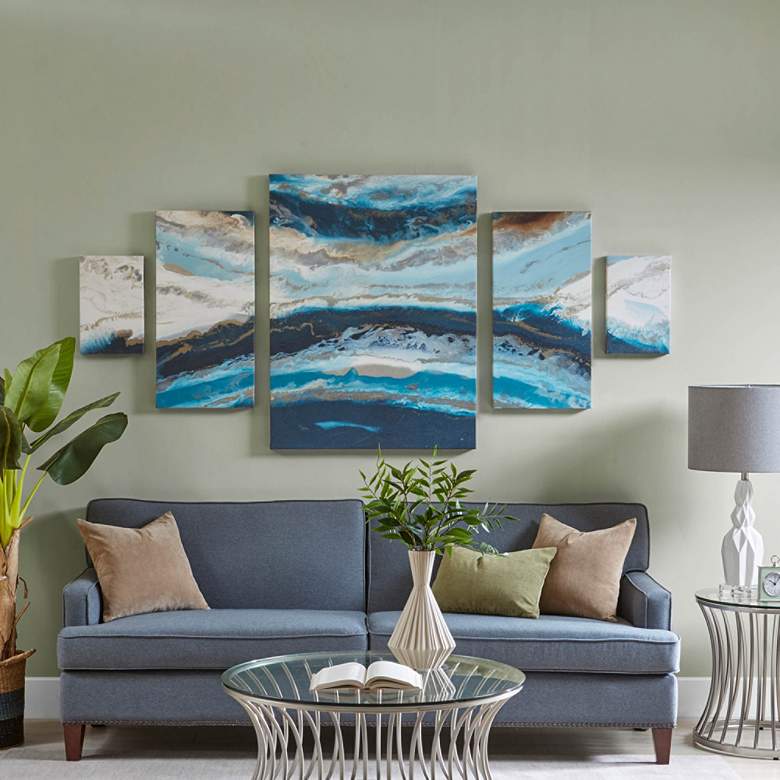 Image 1 Midnight Tide Blue 39" High 5-Piece Gel Coat Wall Art Set