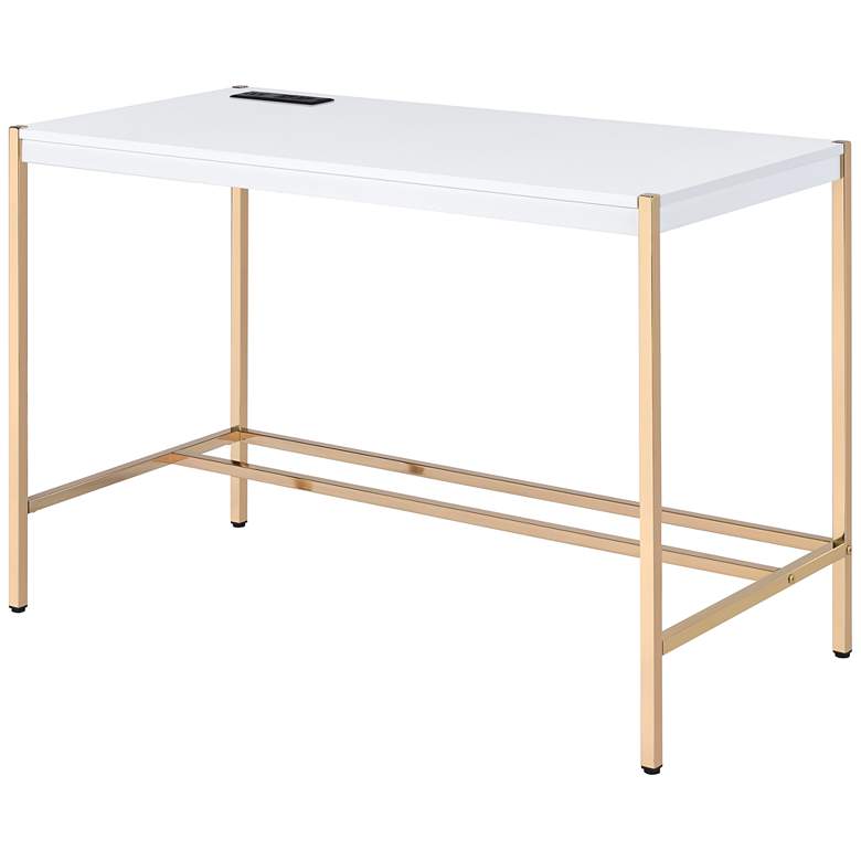 Image 5 Midriaks 42" Wide White and Gold Writing Desk more views