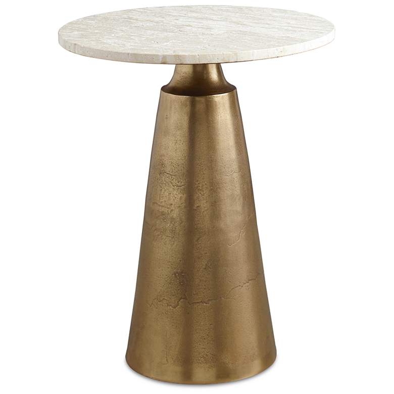 Image 1 Midsummer 20" Wide Travertine and Antique Brass Accent Table