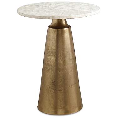 Midsummer 20" Wide Travertine and Antique Brass Accent Table