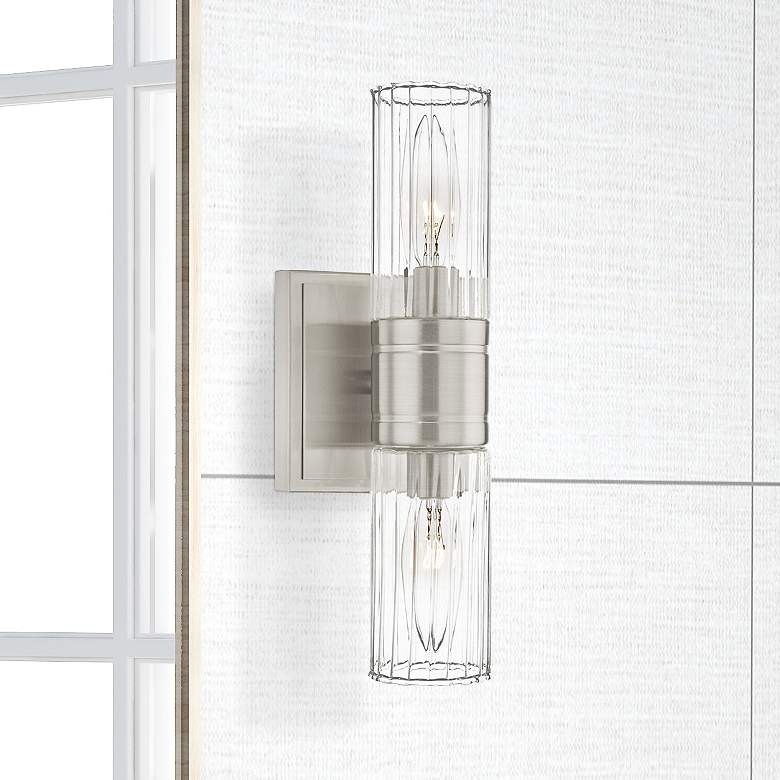 Image 1 Midtown 11 1/2" High Brushed Nickel 2-Light Wall Sconce
