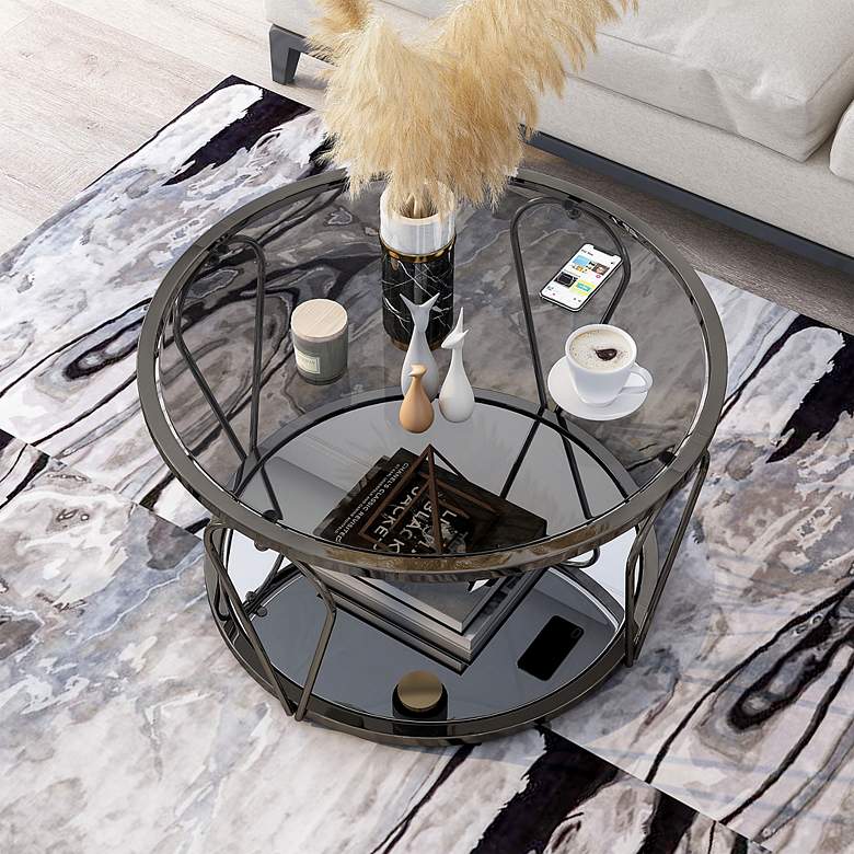 Image 6 Miffa 31 1/4" Wide Black Nickel and Gray Glass Coffee Table more views