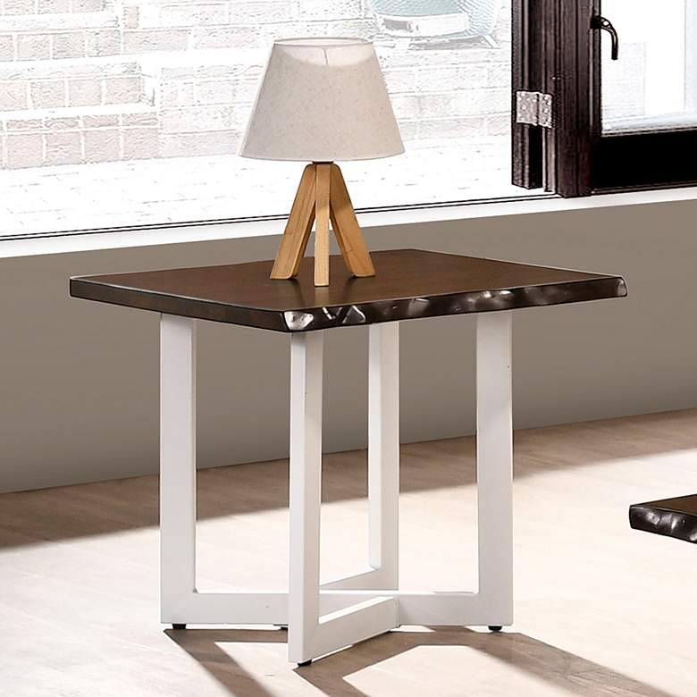 Image 1 Miglio 24 inch Wide Oak Wood White Metal End Table 