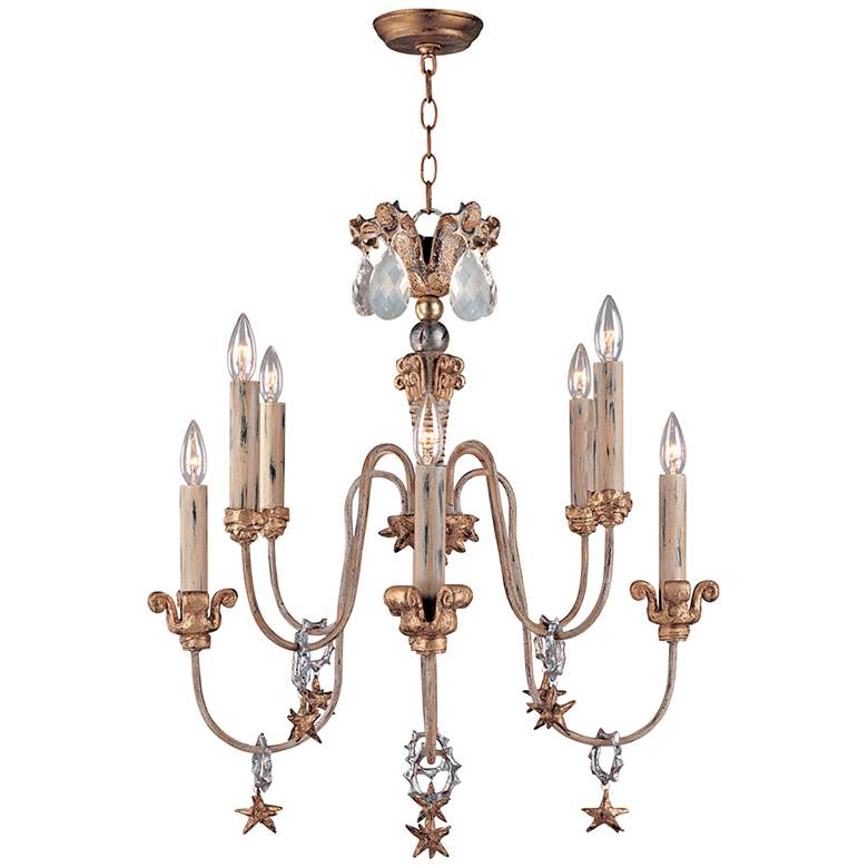 Image 1 Mignon 25 inch Wide Distressed Ivory and Gold 8-Light Chandelier