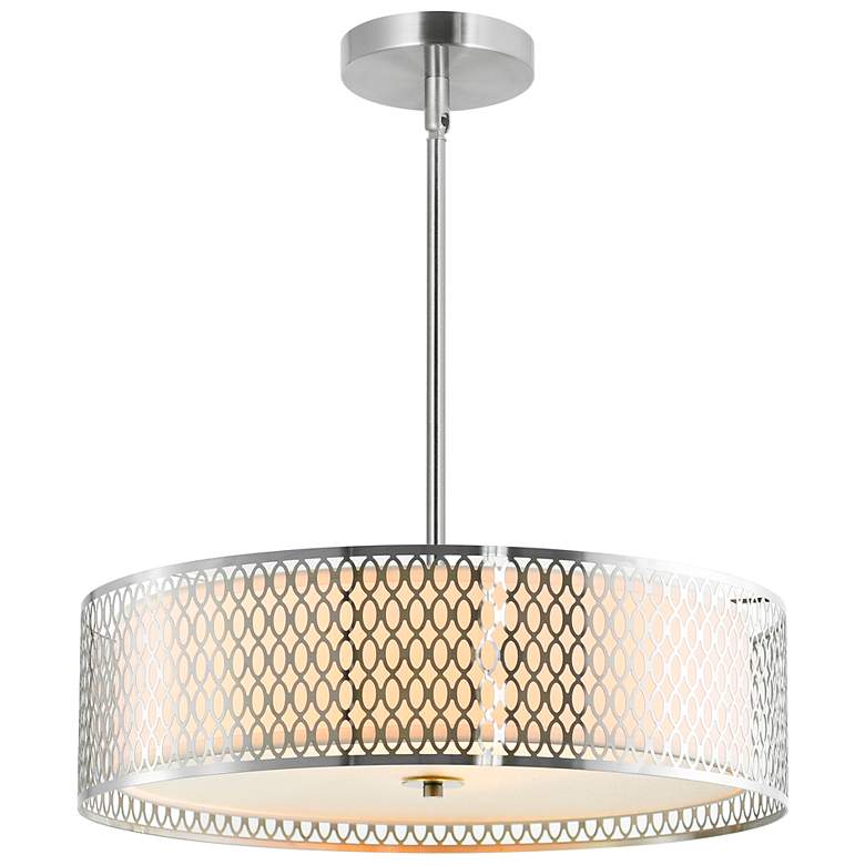 Image 1 Mikayla 22" Wide Satin Nickel 5-Light Drum Shade Chandelier