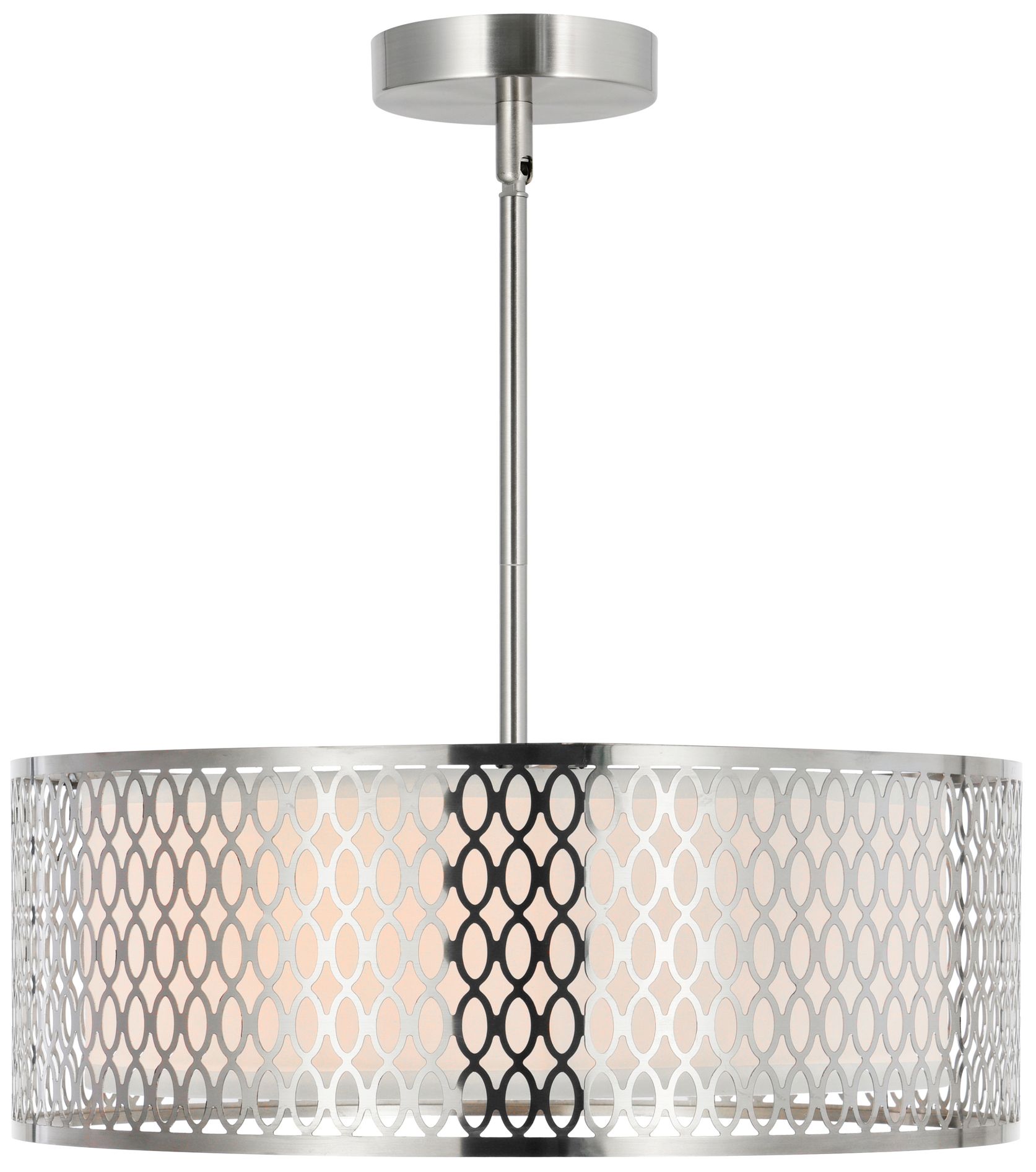 Image 2 Mikayla 3 Light 17in Satin Nickel Drum Shade Chandelier