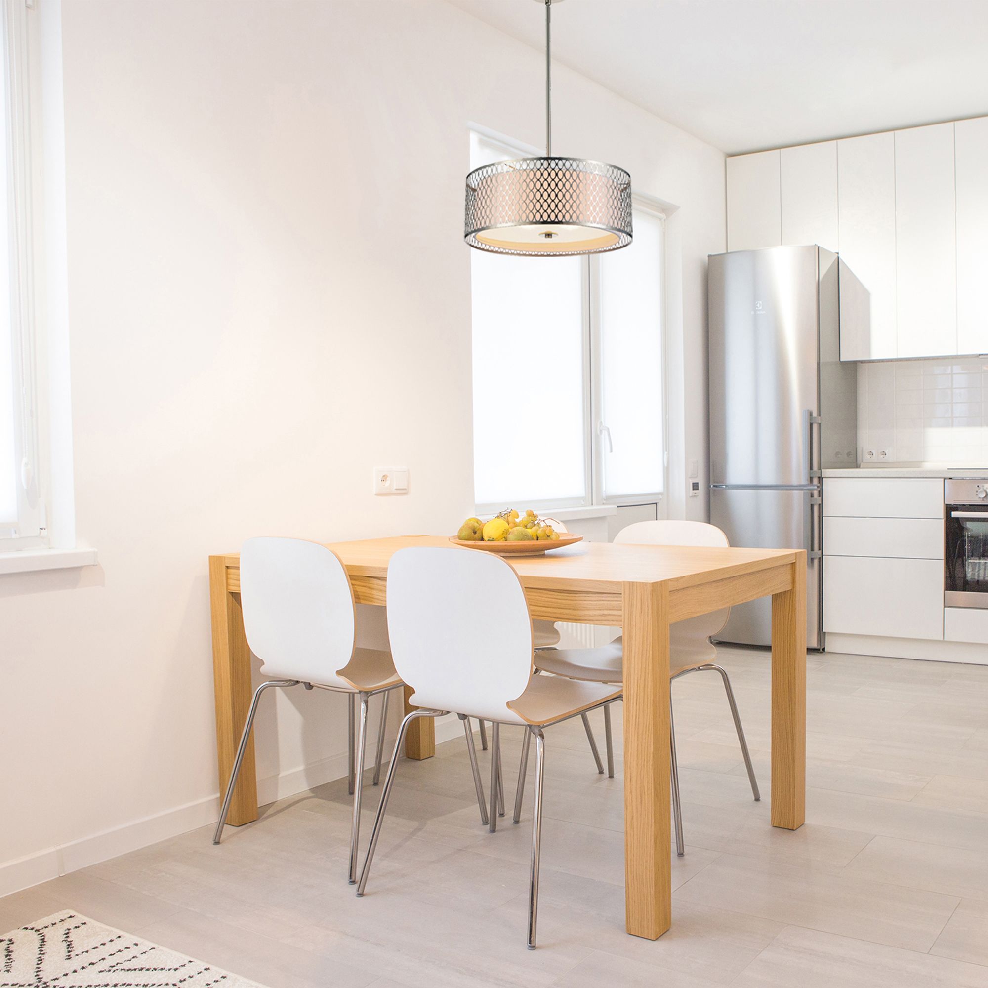 Mikayla 3 Light 17in Satin Nickel Drum Shade Chandelier