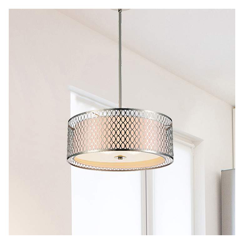 Image 1 Mikayla 3 Light Drum Shade Chandelier With Satin Nickel Finish