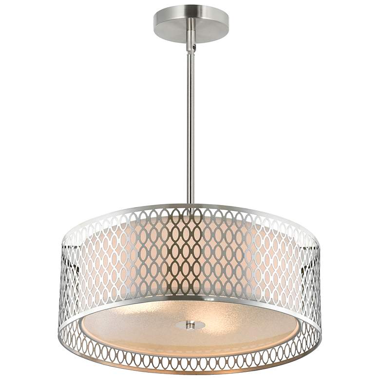Image 4 Mikayla 3 Light Drum Shade Chandelier With Satin Nickel Finish more views