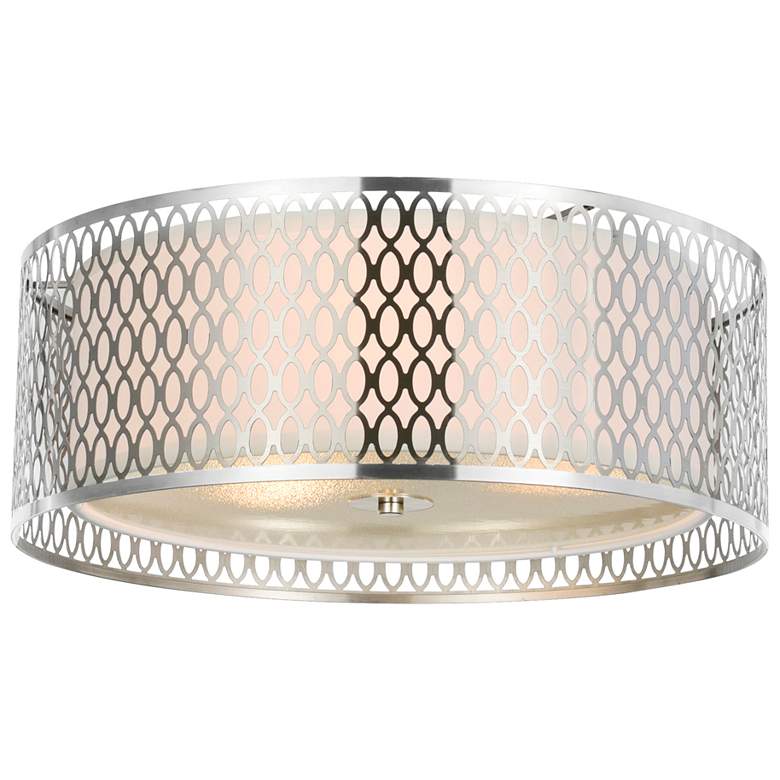 Image 1 Mikayla 3 Light Drum Shade Flush Mount With Satin Nickel Finish