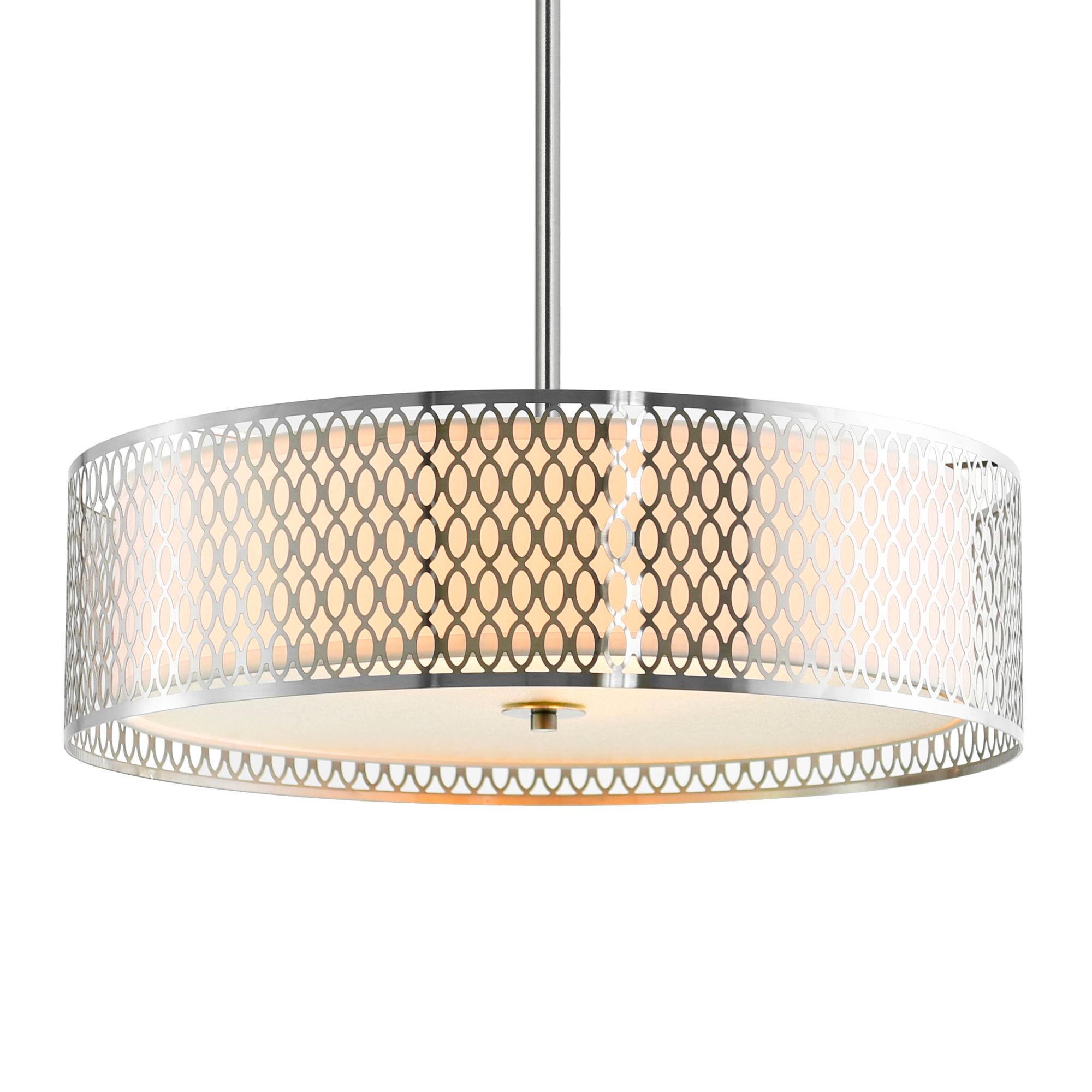 Image 2 Mikayla 5 Light 22in Satin Nickel Drum Shade Chandelier more views