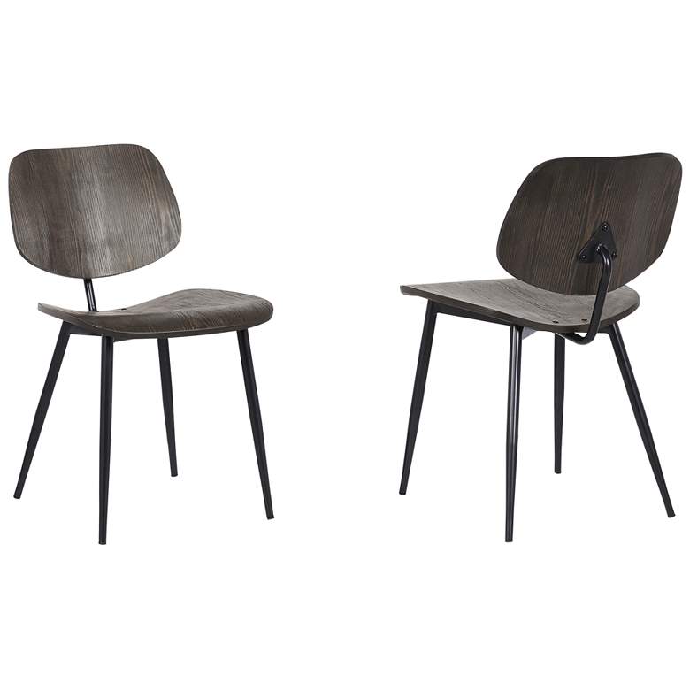 Image 1 Miki Set of 2 Mid-Century Dining Accent Chairs in Black and Walnut Wood