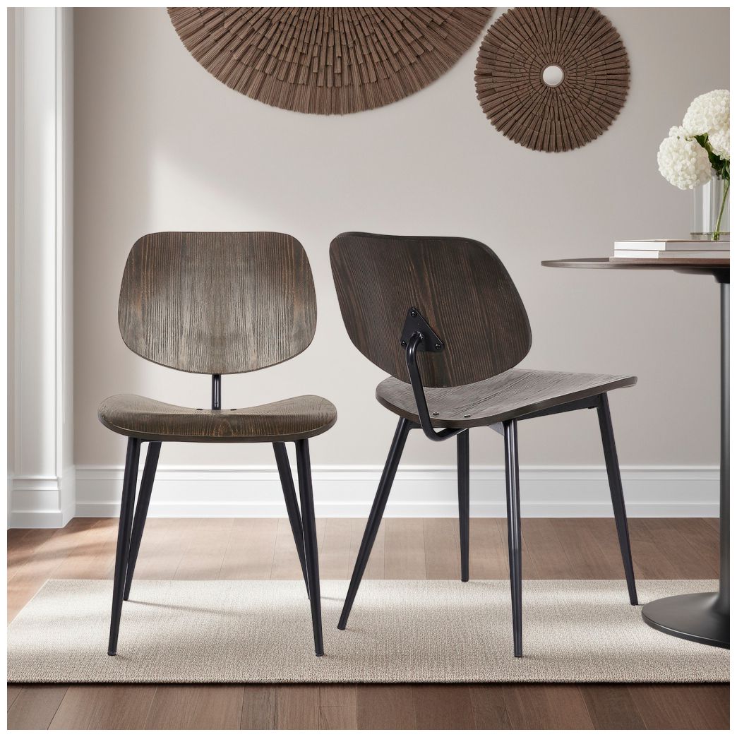 Image 6 Miki Set of 2 Mid-Century Dining Accent Chairs in Black and Walnut Wood more views