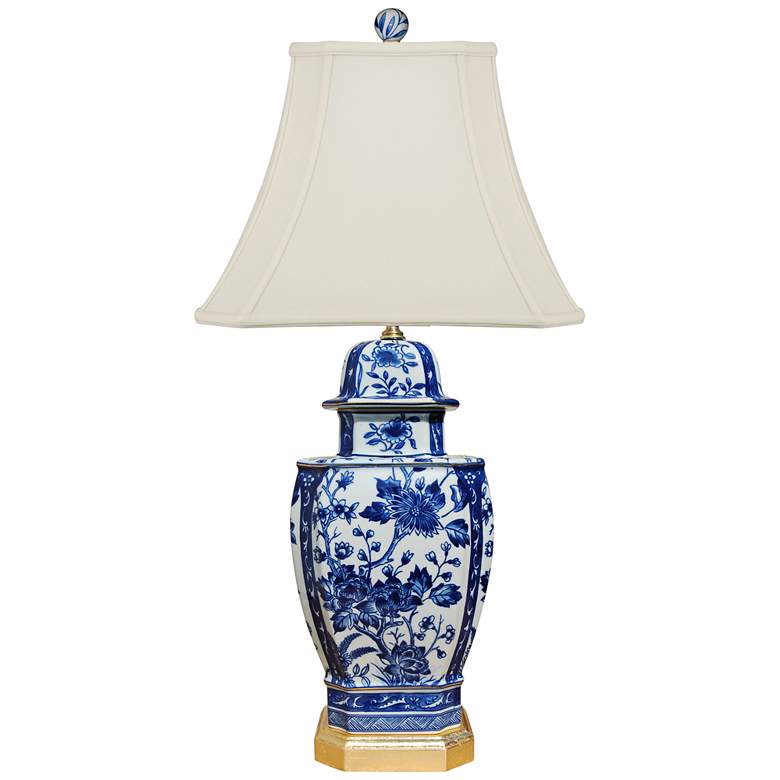 Image 1 Miko Blue and White Porcelain Square Temple Jar Table Lamp