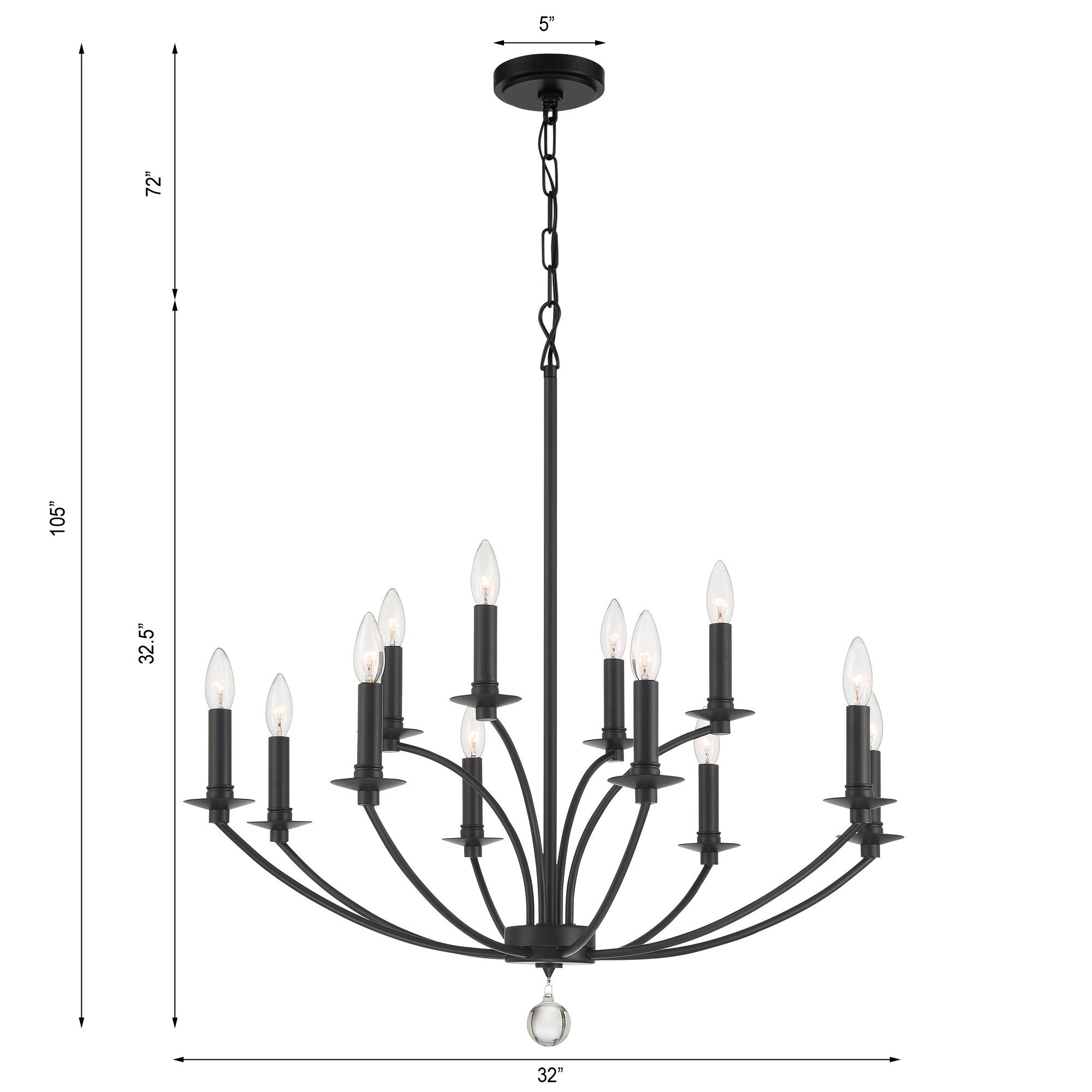 Mila 12 Light Black Chandelier