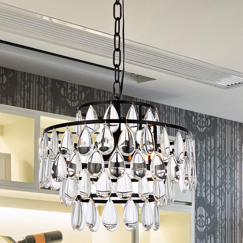 Image 2 Mila 14" Wide Black and Crystal 3-Light Pendant