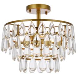 Mila 14" Wide Brass and Clear Crystal 3-Light Ceiling Light