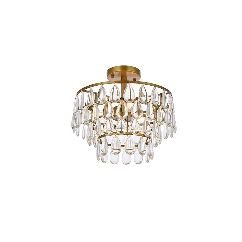 Image 4 Mila 14" Wide Brass and Clear Crystal 3-Light Ceiling Light more views