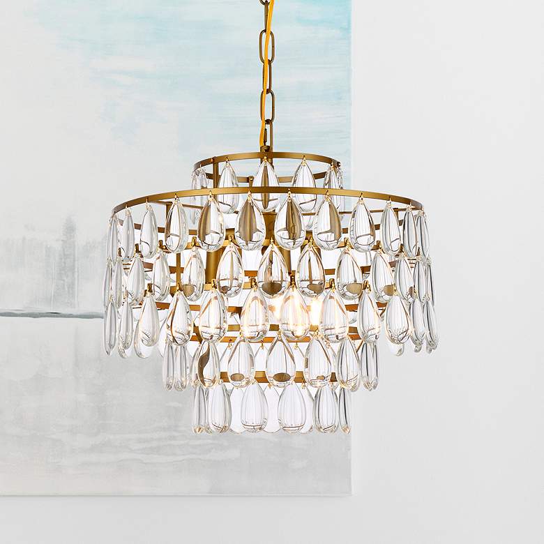 Image 1 Mila 16" Wide Brass and Clear Crystal Pendant Light