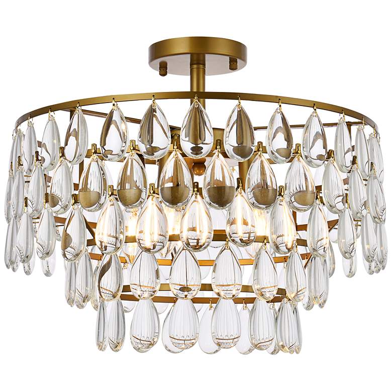 Image 2 Mila 18" Wide Brass and Clear Crystal Ceiling Light