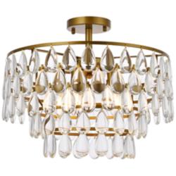 Mila 18" Wide Brass and Clear Crystal Ceiling Light