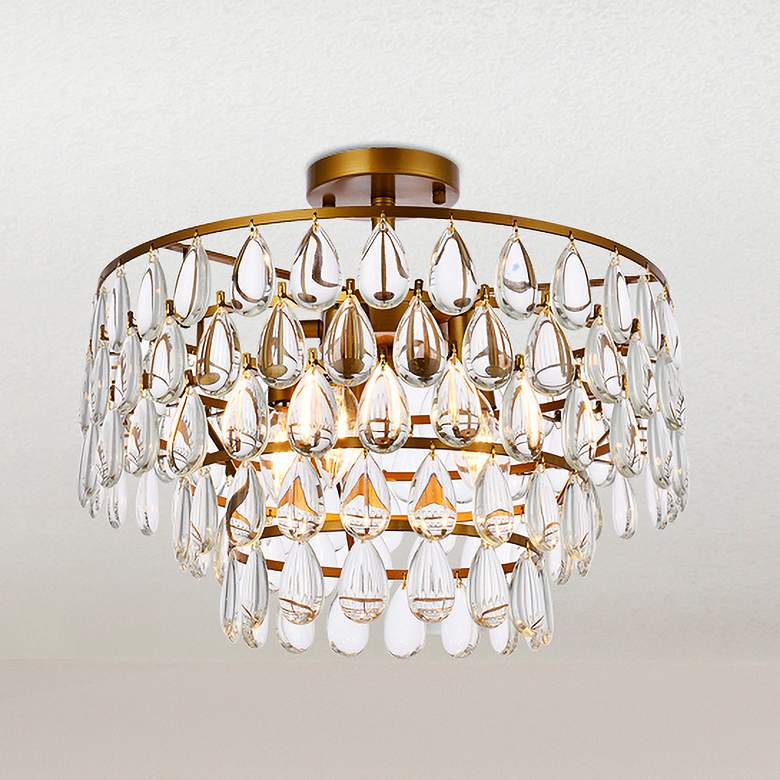 Image 1 Mila 18" Wide Brass and Clear Crystal Ceiling Light