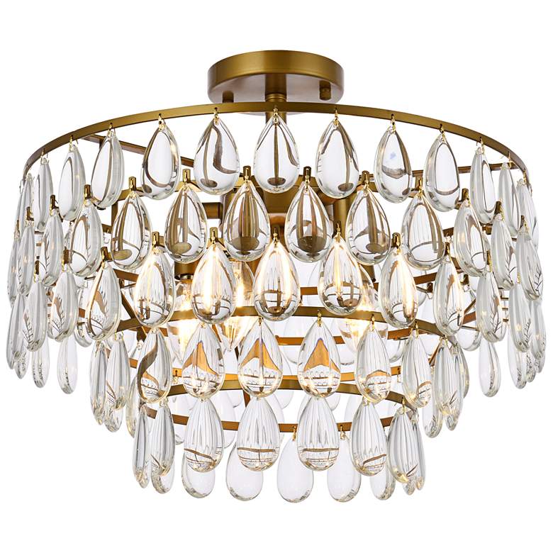 Image 4 Mila 18" Wide Brass and Clear Crystal Ceiling Light more views