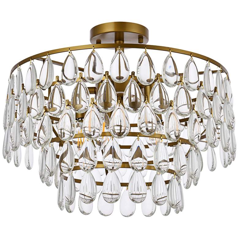 Image 5 Mila 18" Wide Brass and Clear Crystal Ceiling Light more views