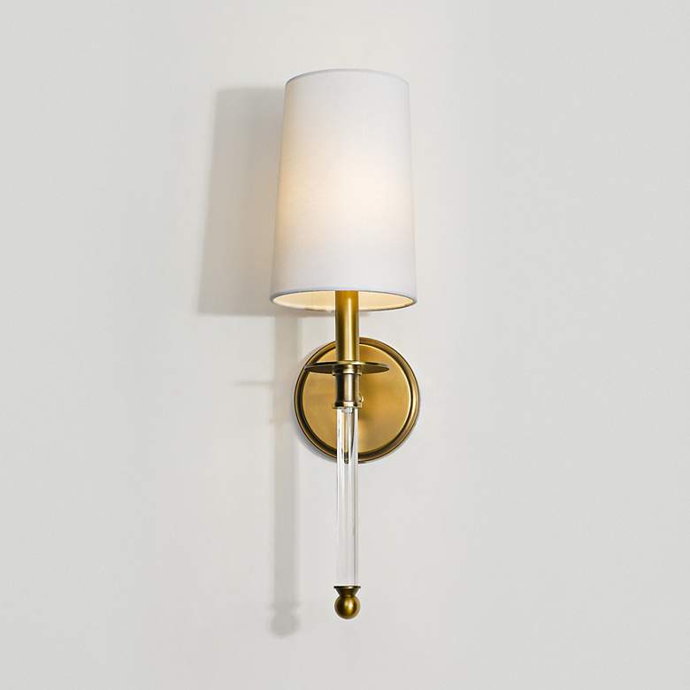 Image 2 Mila 19 1/2" High Rubbed Brass and Crystal Wall Sconce