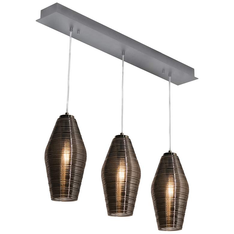 Image 1 Mila 3 Light Linear Pendant - Satin Nickel Canopy - Smoke Shades