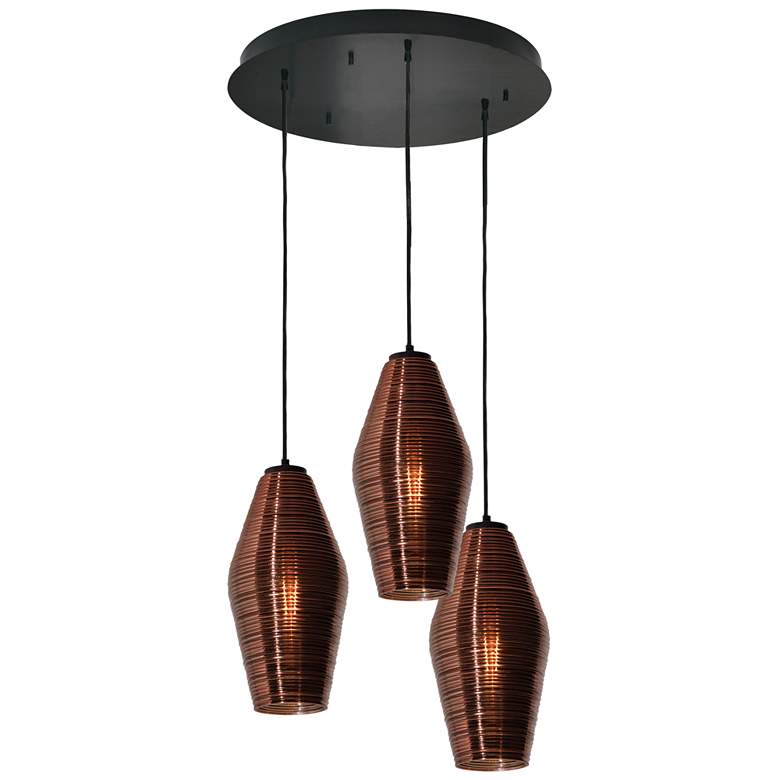 Image 1 Mila 3 Light Round Pendant - Black Canopy - Copper Shades