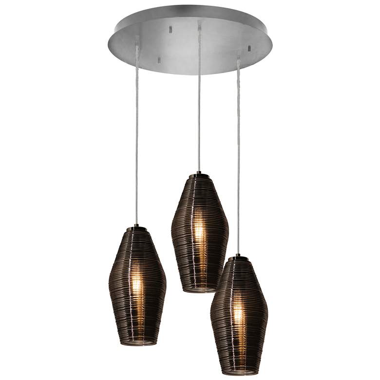 Image 1 Mila 3 Light Round Pendant - Satin Nickel Canopy - Smoke Shades