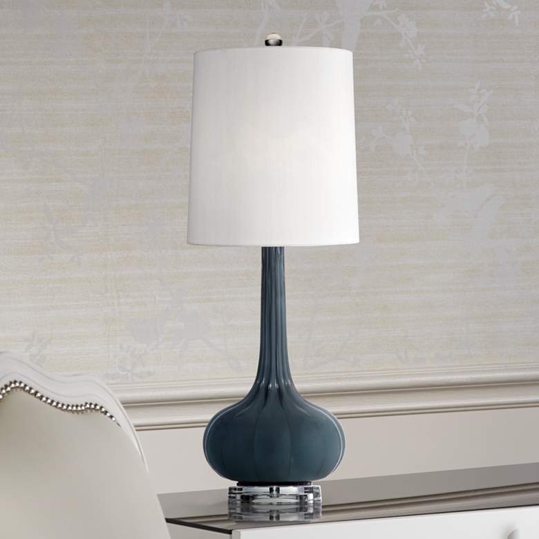 Image 1 Mila Fluted Gray Glass Table Lamp