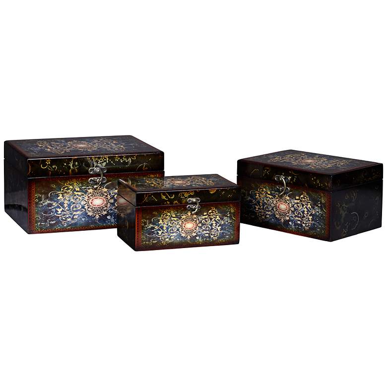 Image 1 Mila Midnight Blue Set of 3 Nesting Dark Wood Boxes