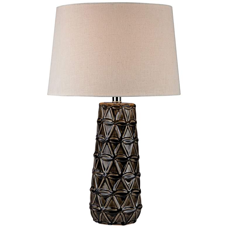 Image 1 Mila Stacked Brown Pedals Chocolate Glaze Ceramic Table Lamp