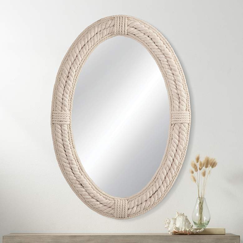 Image 1 Mila White Braided Rope 27" x 38" Oval Wall Mirror