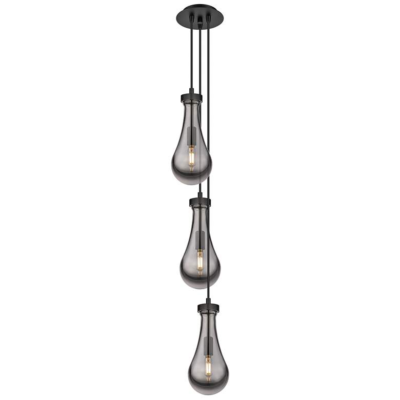 Image 1 Milan 11.88"W 3 Light Brushed Nickel Multi Pendant w/ Light Smoke Shad