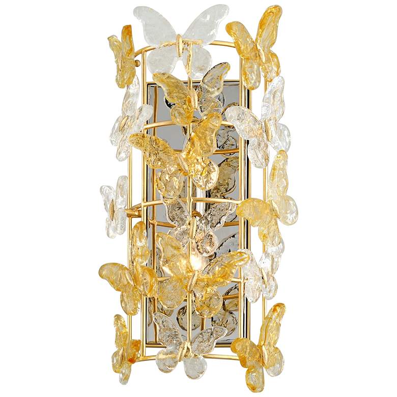 Image 1 Milan 19 3/4" High Gold Leaf Sconce w/ Glass Butterfly Shade