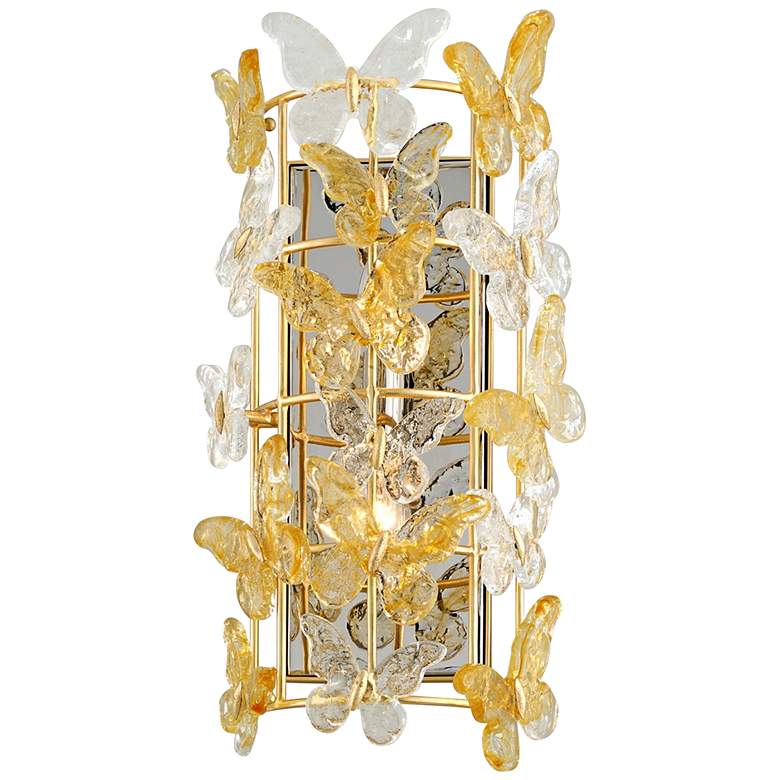 Image 1 Milan 19 3/4 inch High Gold Leaf Sconce w/ Glass Butterfly Shade