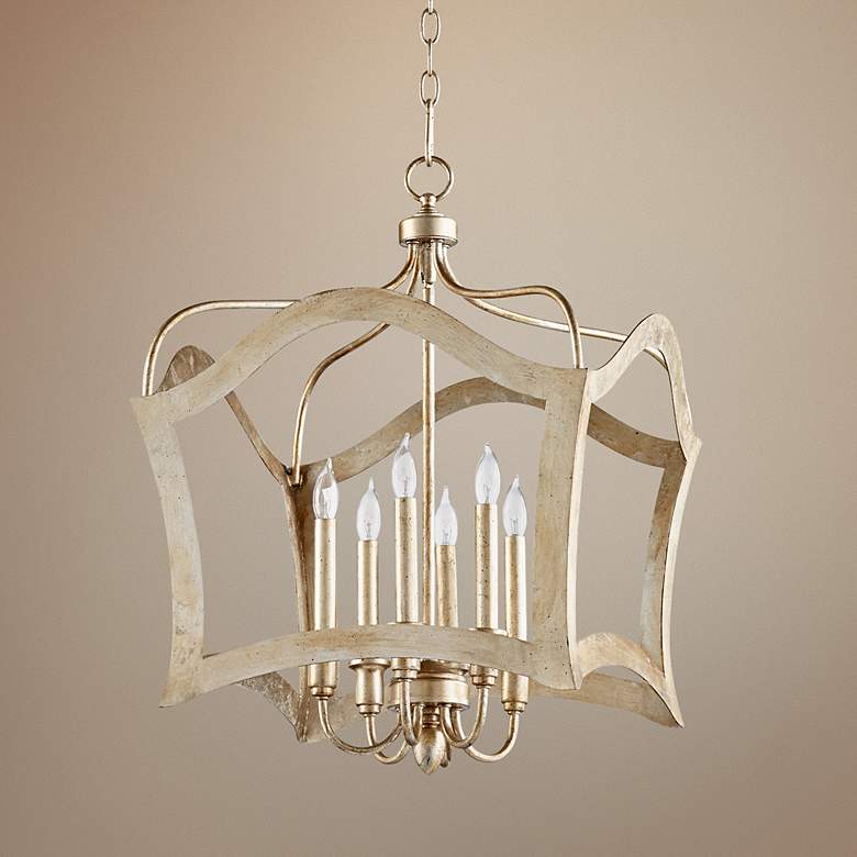 Image 1 Milan 19 3/4" Wide Aged Silver Leaf 6-Light Iron Pendant
