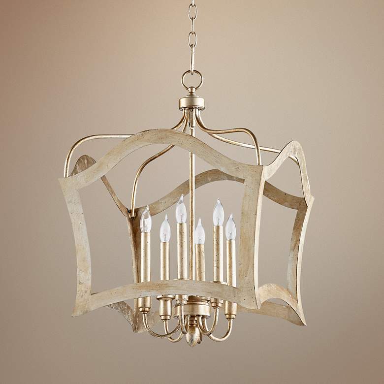 Milan 25&quot; Wide Aged Silver Leaf 6-Light Iron Pendant