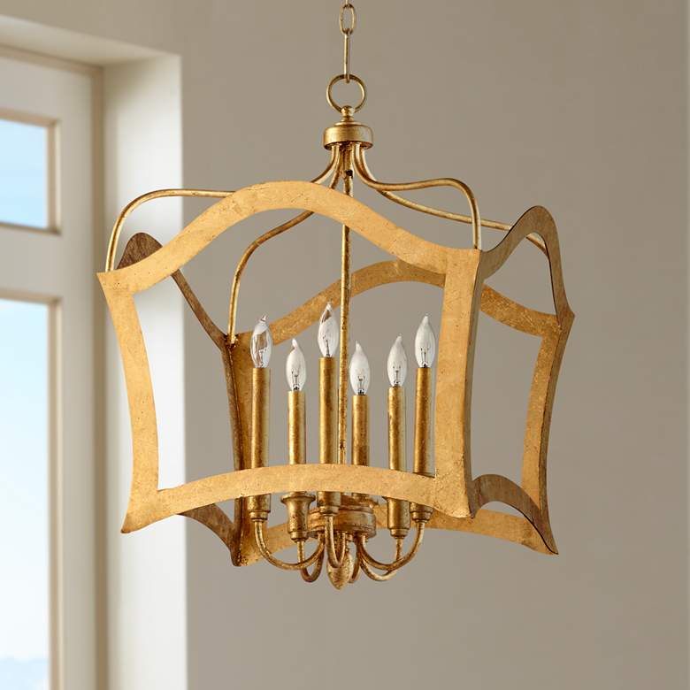 Image 1 Milan 25 inch Wide Gold Leaf 6-Light Iron Pendant