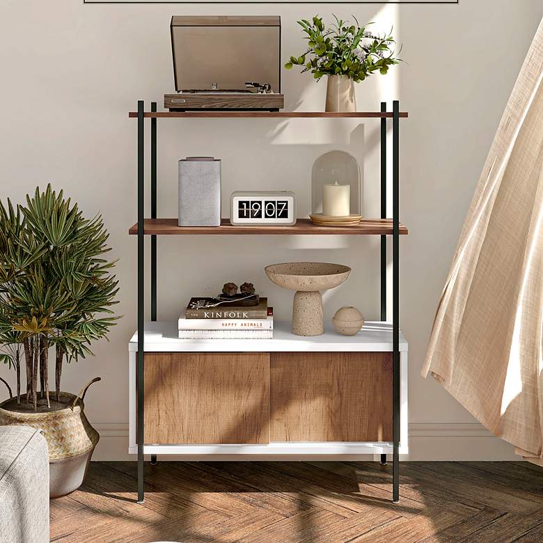 Image 1 Milan 31 1/2" Wide White and Distressed Oak 3-Shelf Bookcase
