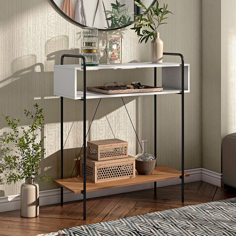 Image 1 Milan 31 1/4" Wide White and Oak 3-Shelf Console Table