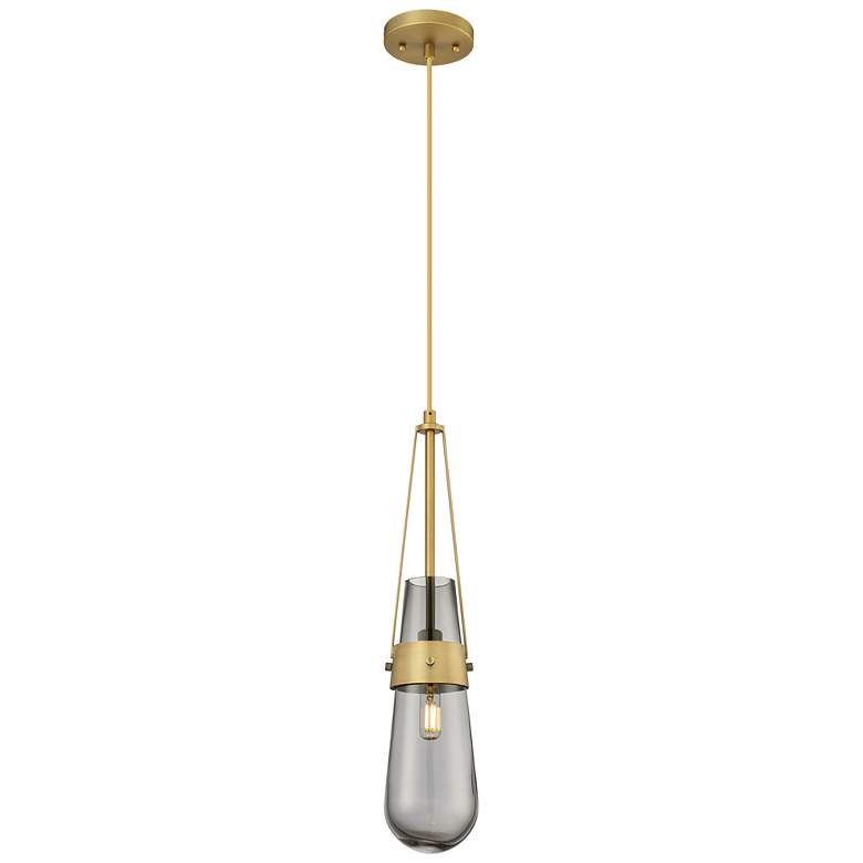 Image 1 Milan 4.38" Wide Cord Hung Brushed Brass Pendant With Smoke Shade
